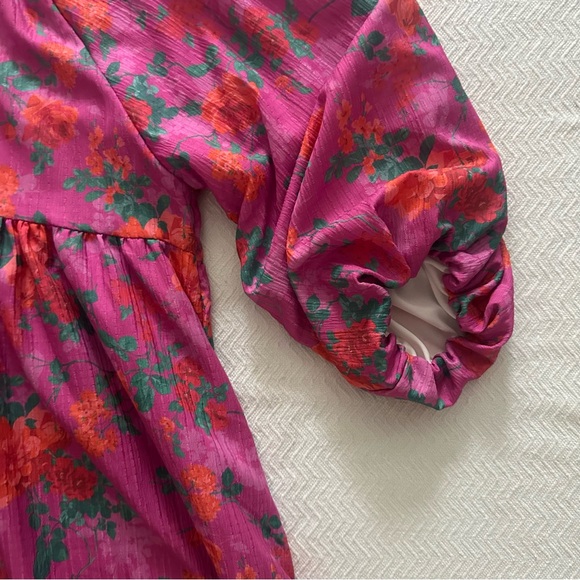 NWT Fantastic Fawn Fuchsia Floral Balloon Sleeve Oversized Flowy Dress Small - Picture 7 of 12